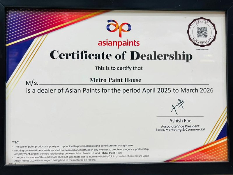 Certificate of asian paints dealership